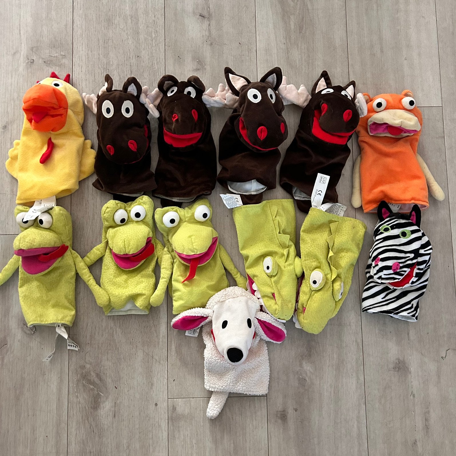 13 IKEA KLAPPAR handpoppen dieren vintage, Gebruikt, Overige typen, Ophalen of Verzenden, Meerkleurig