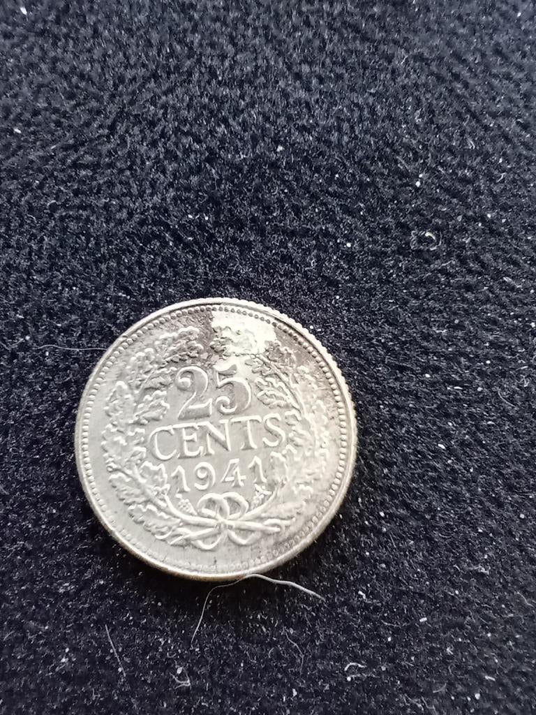 Munt 25cent uit 1941, Ophalen of Verzenden, Koningin Wilhelmina