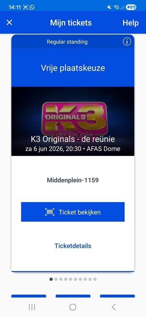 Staanplekken k3 de reünie 6 juni afas. 4 stuks (los te koop), Tickets en Kaartjes, Evenementen en Festivals, Drie personen of meer