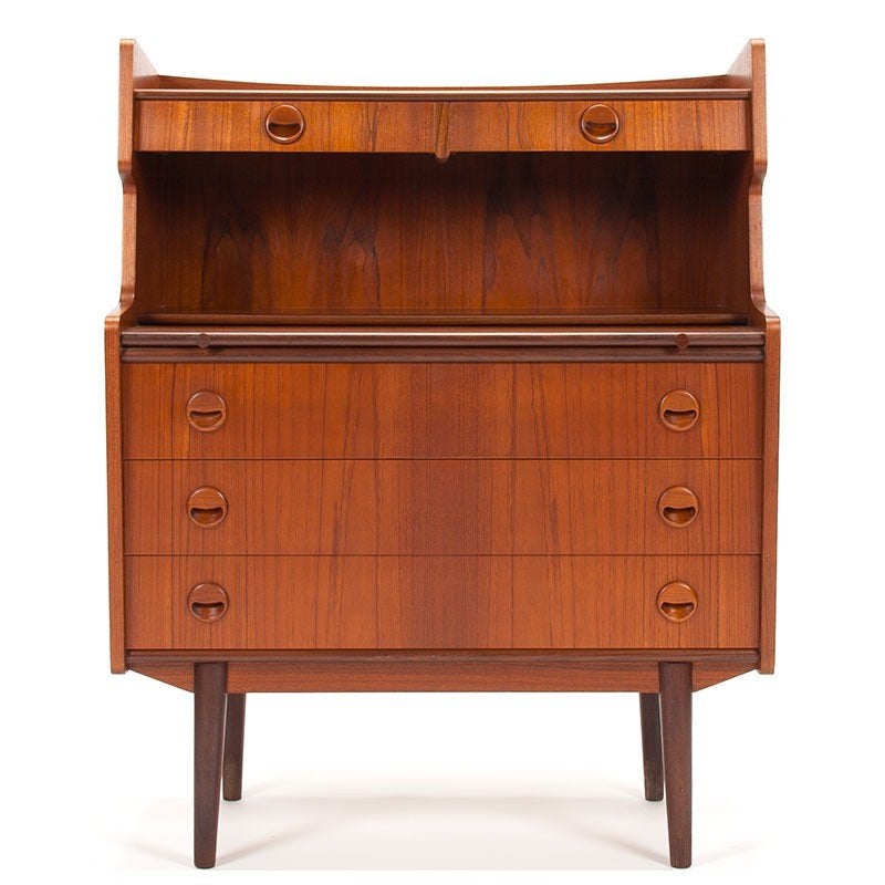 Deens vintage retro design secretaire meubel in teak, Ophalen, Gebruikt, Mid-Century Deens vintage retro