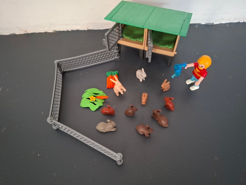 Playmobil Konijnenhok met Konijnen en Figuur, Gebruikt, Complete set, Overige typen, Ophalen of Verzenden