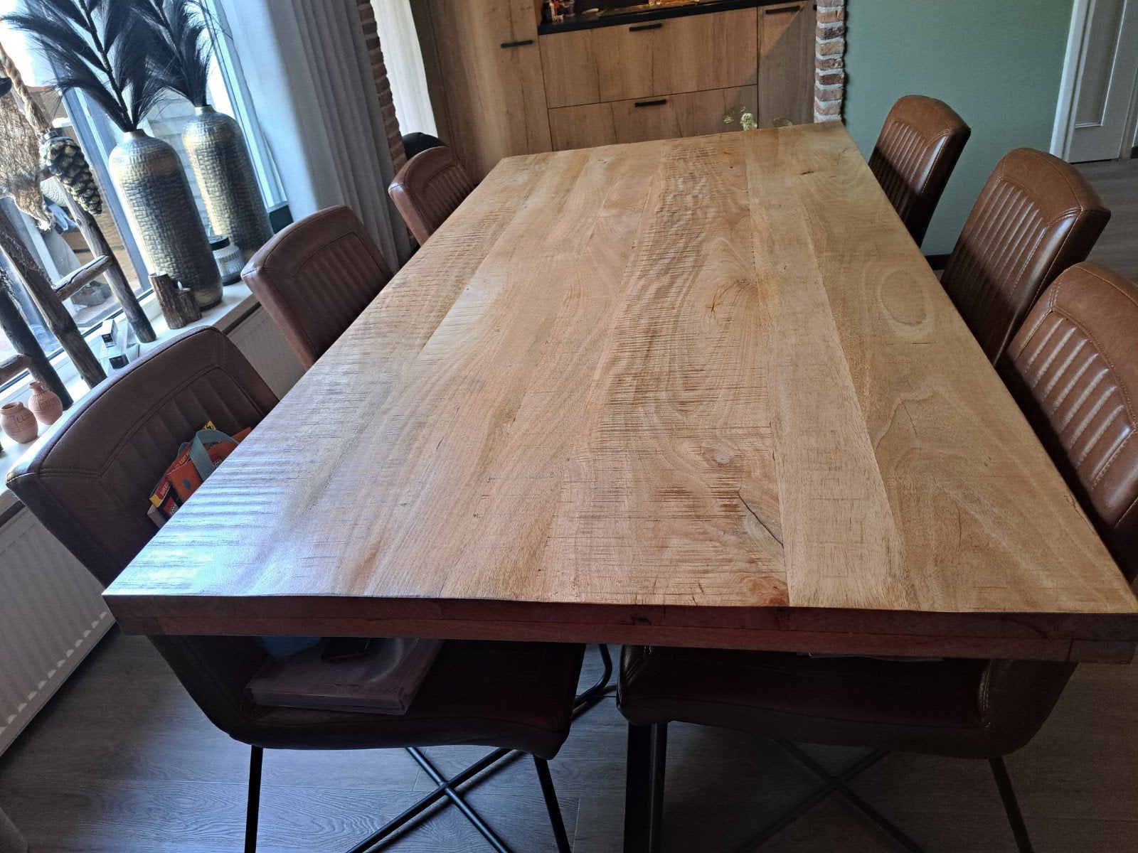 mangohouten eettafel, Ophalen, Zo goed als nieuw, 4 tot 6 stoelen