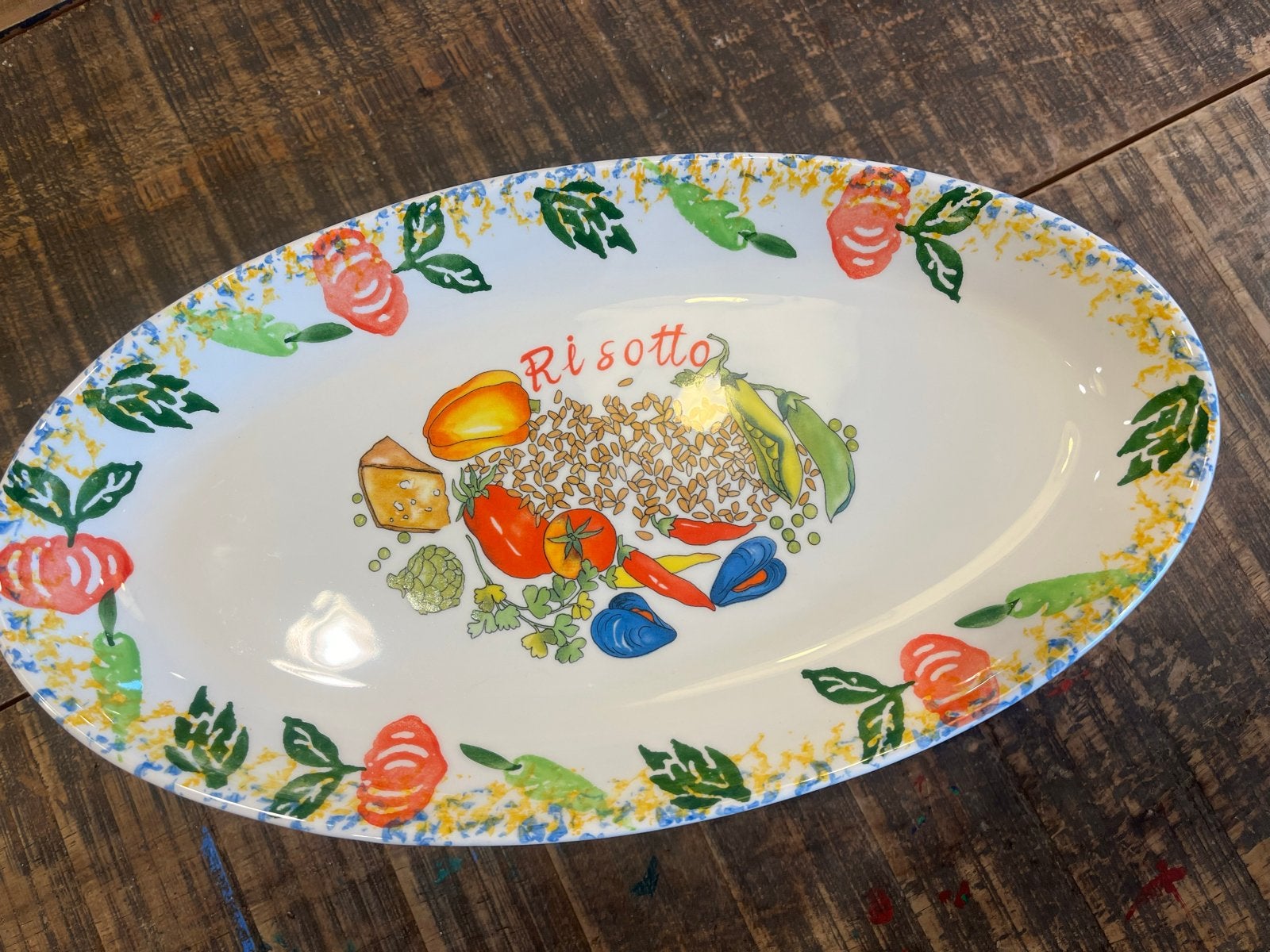 Ovale Risotto schaal met groenten decoratie, Ophalen, Gebruikt, Overige merken, Keramiek