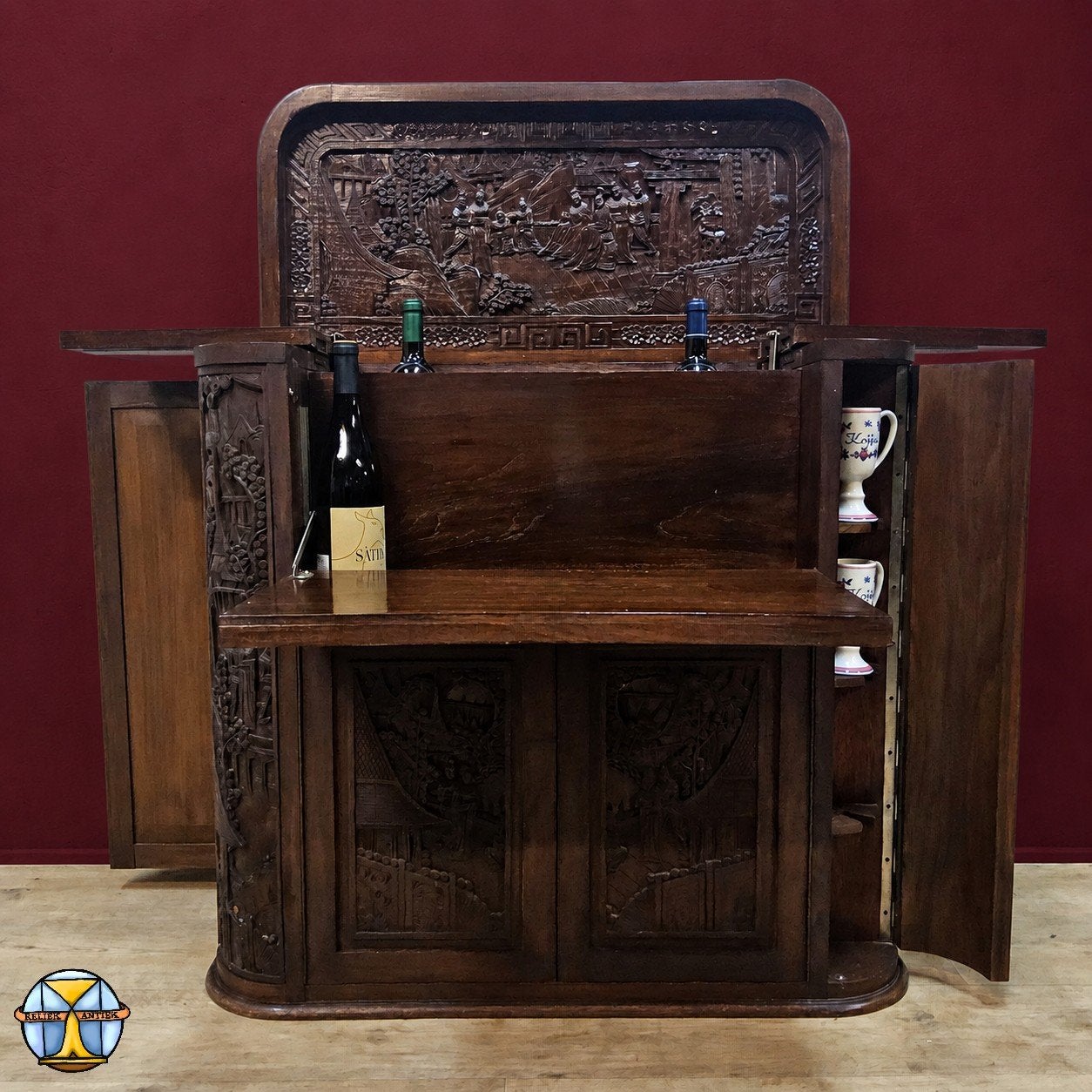 Vintage teak houten Thaise / Aziatische barkkast / drankkast, Huis en Inrichting, Barren, Gebruikt, ., Ophalen of Verzenden, .