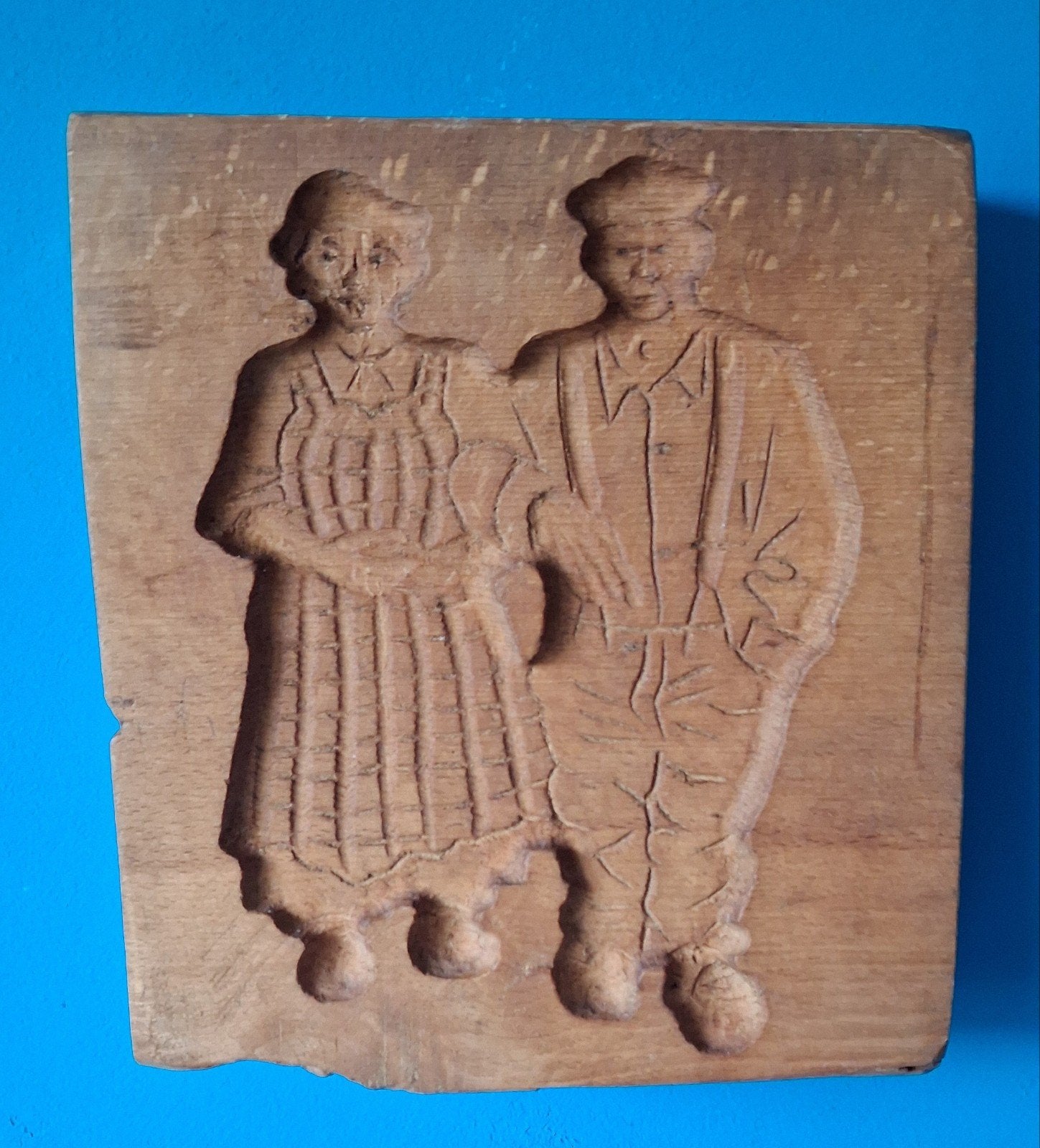 Speculaasplank.  Boer & boerin.  Hardhout. 16.5/19.5 cm., Ophalen