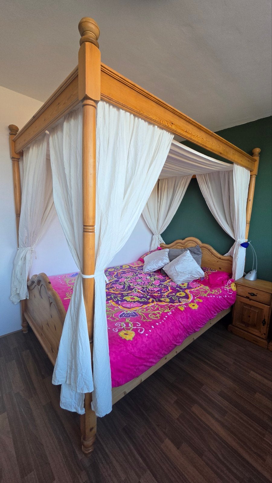 Hemelbed van massief hout met lattenbodem, Huis en Inrichting, Ophalen, Gebruikt, Romantisch, Klassiek, Overige kleuren