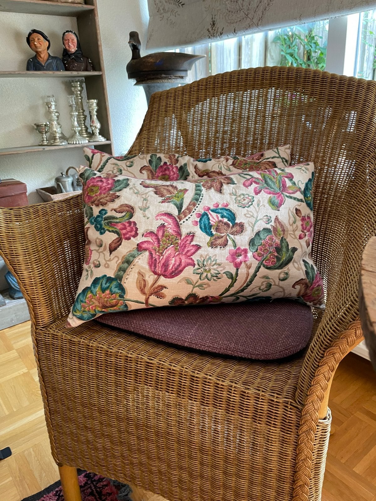 Linnen kussen met bloemenprint 45x30cm, Gebruikt, Met print, Sierkussen, Rechthoekig