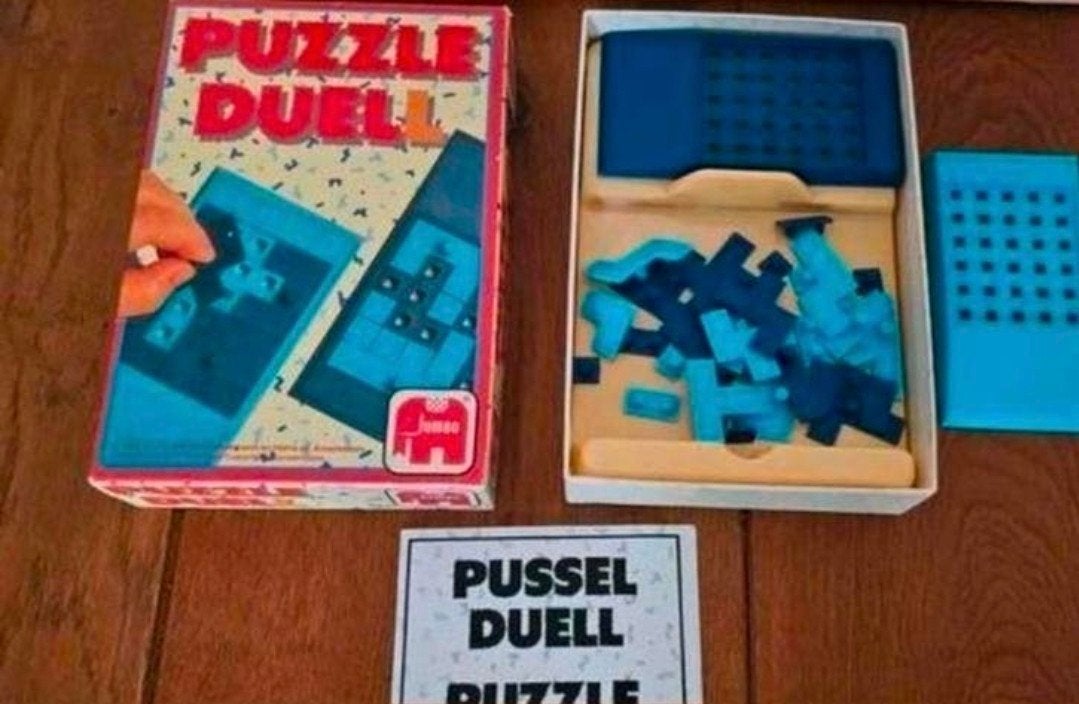 Puzzle Duel- vintage spelletje- compleet- verzenden ook., Ophalen, Gebruikt