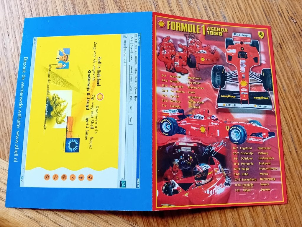 Shell Formule 1 dubbele kaart met agenda 1998, Ophalen of Verzenden, Voor 1920, Ongelopen, Kinderen