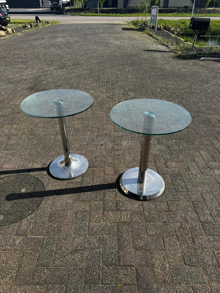 2x Satelliet Chroom & Glas tafel, Ophalen, Zo goed als nieuw