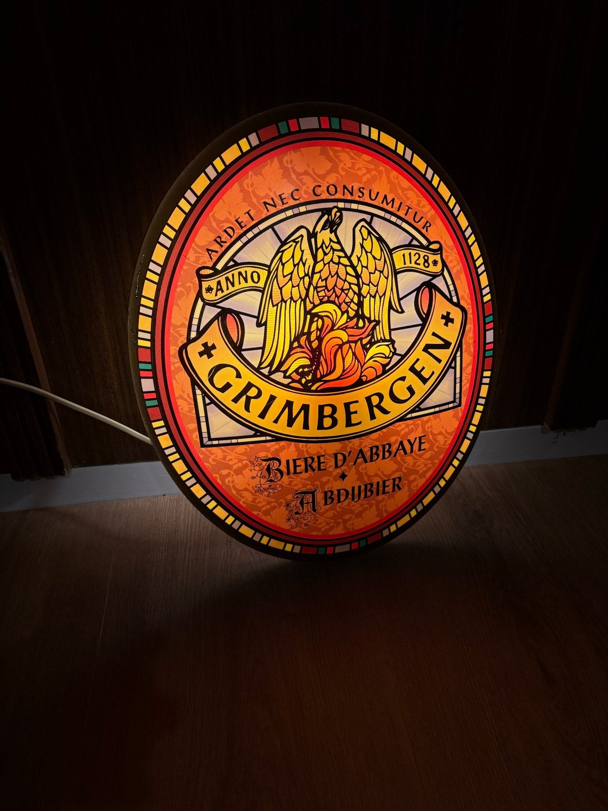 Grimbergen Lichtbak - 34x42 cm - Uniek Bierdecoratie, Ophalen of Verzenden, Gebruikt, Overige typen, Overige merken