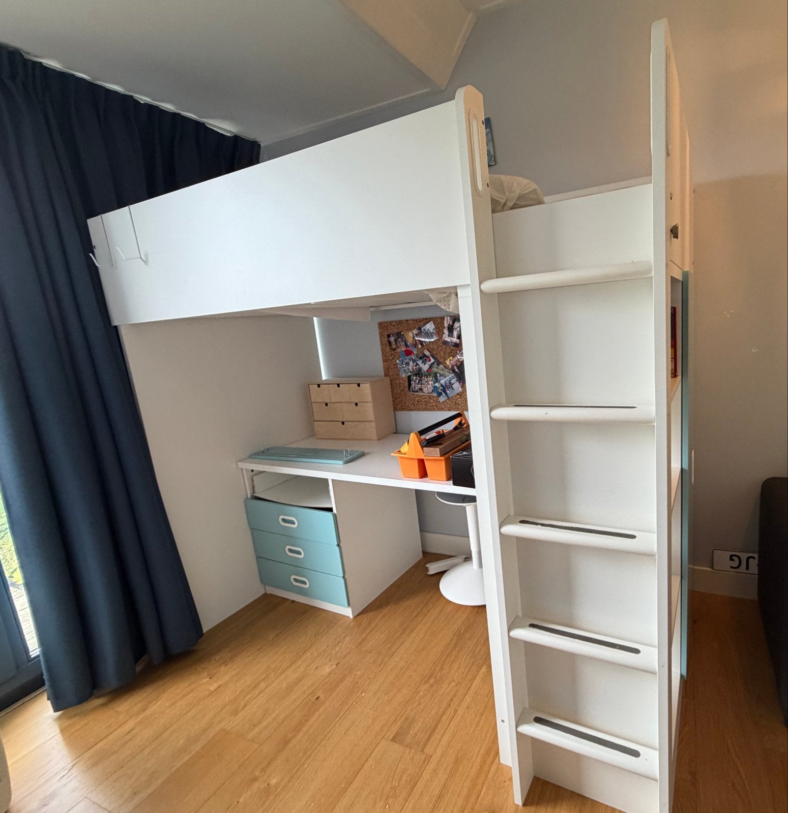 IKEA SMÅSTAD Hoogslaper met bureau, kast en lades, Ophalen, Gebruikt, Eenpersoons, 200 cm