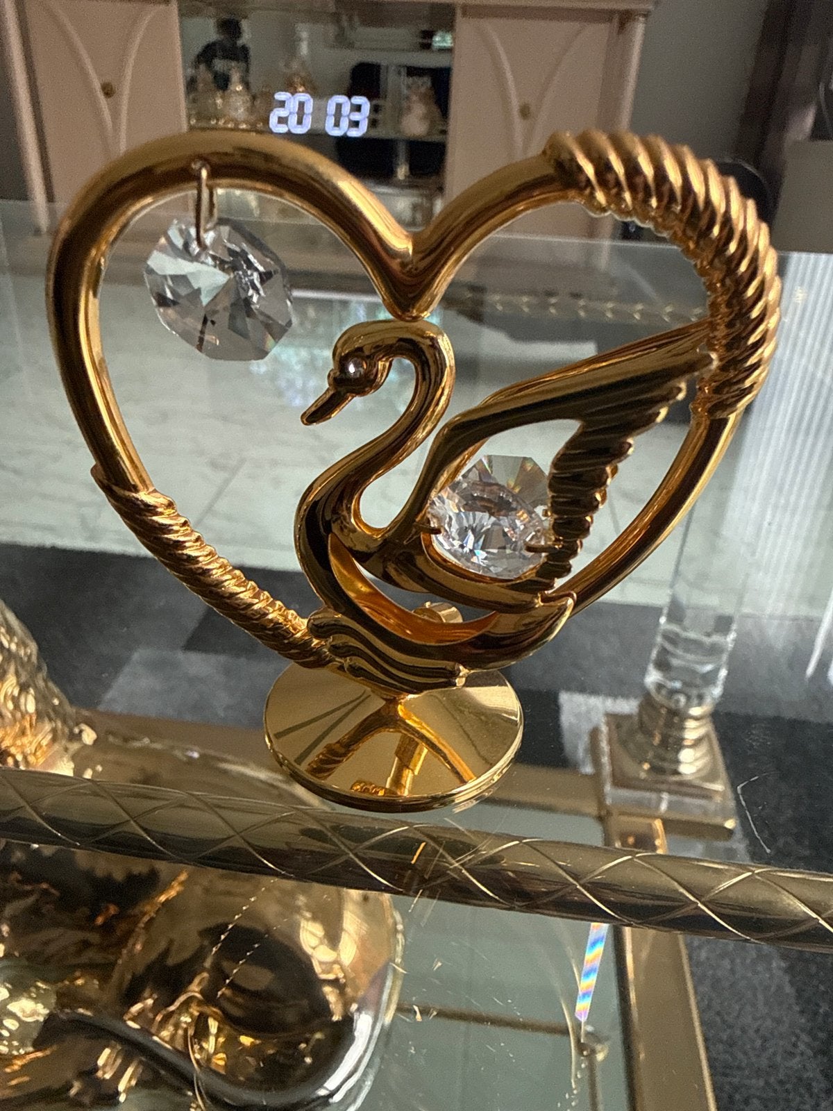 Gouden Zwaan Decoratie met Kristallen, Verzenden, Klassiek, Zo goed als nieuw, Goud