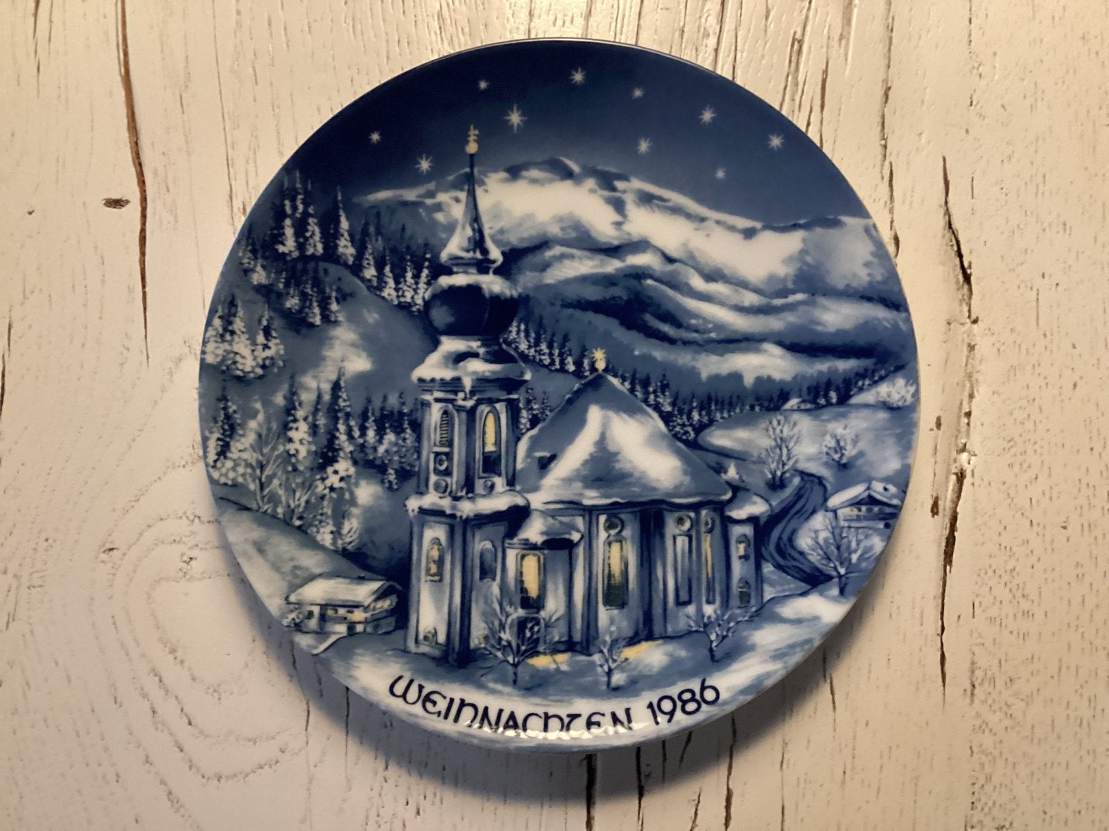 Kerstbord 1986 Maria Gern Berchtesgaden Kobalt, Ophalen of Verzenden