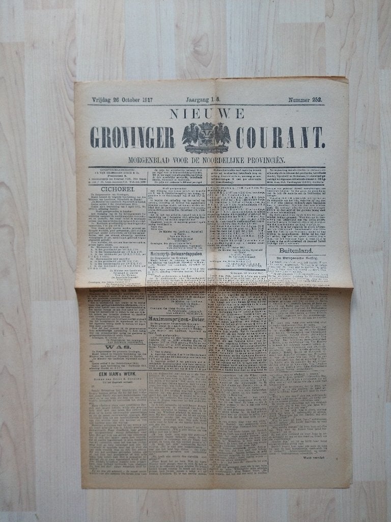 Nieuwe Groninger Courant. Vrijdag 26 October 1917, Ophalen of Verzenden, Tweede Wereldoorlog, Gelezen