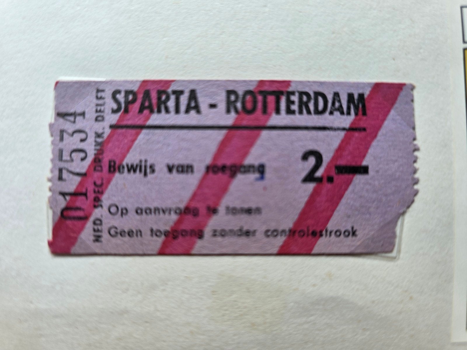 Voetbalticket Sparta2-Psv2 3-0, Tickets en Kaartjes, Eén persoon, Februari