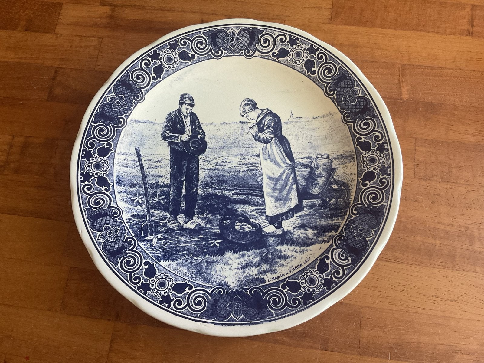 Origineel Delfts Blauw Handwerk wandbord L’Angelus F Millet, Antiek en Kunst, Ophalen of Verzenden