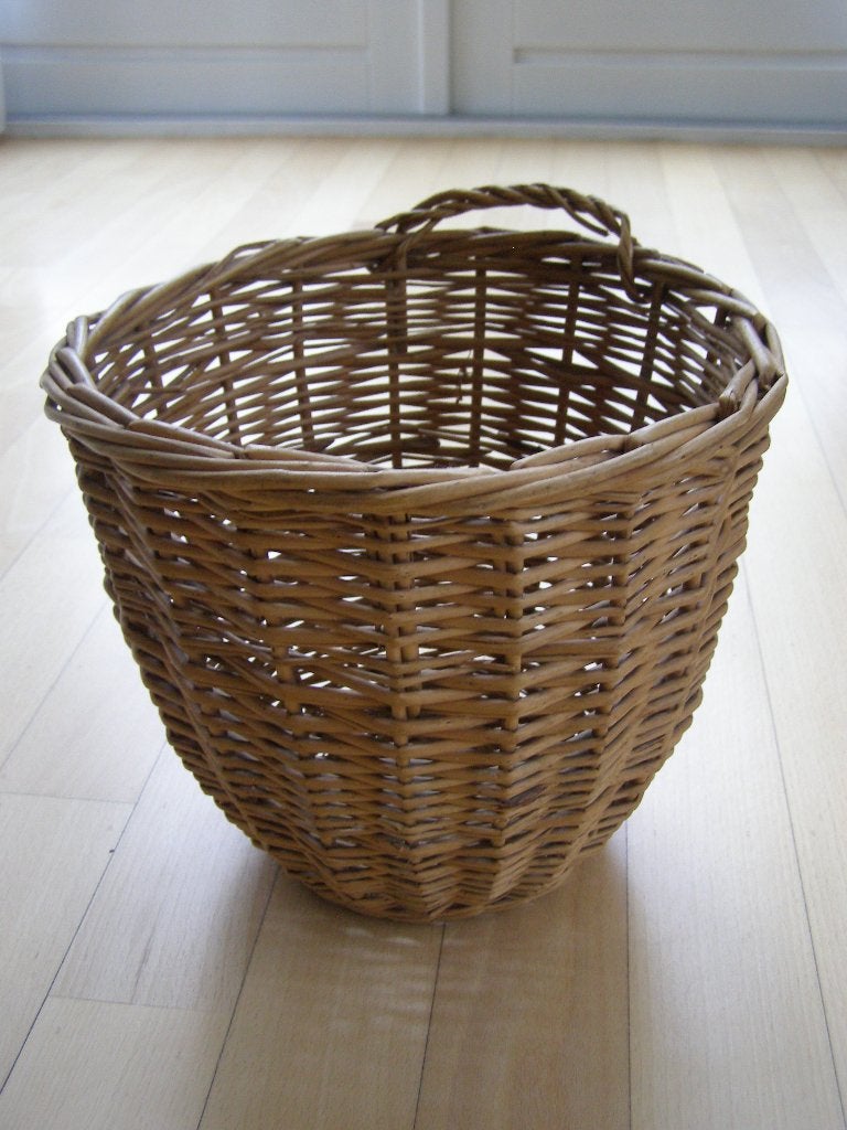 Vintage! Rieten mandje / stofdoeken mandje; rond model, Ophalen of Verzenden