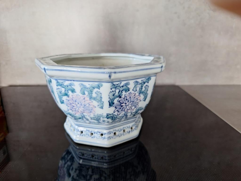 Antieke 8-kantige Chinese Bloempot, Ophalen of Verzenden