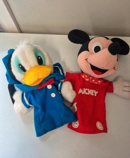 Disney handpoppen set micky en Donald duck, Ophalen of Verzenden, Overige figuren, Gebruikt, Knuffel