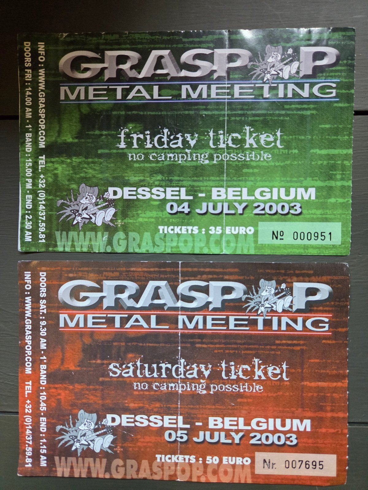 Graspop Metal Meeting 2003 concerttickets, Verzamelen, Ophalen of Verzenden, Gebruikt, Overige typen