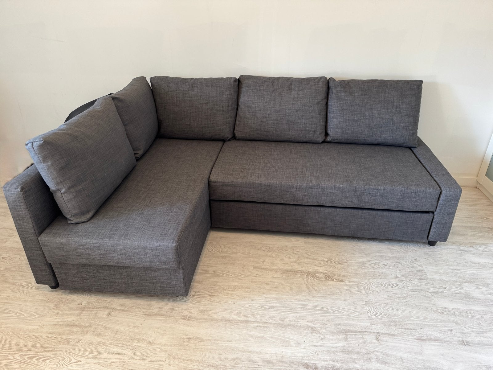 NIEUW Hoekslaapbank IKEA FRIHETEN opberger donkergrijs, Huis en Inrichting, Ophalen, Minder dan 150 cm, Stof, Driepersoons
