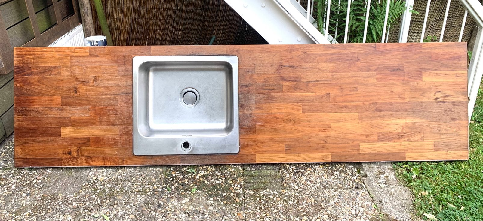 IKEA werkblad met inbouwspoelbak, Huis en Inrichting, Ophalen, Gebruikt, Bruin, 200 cm of meer