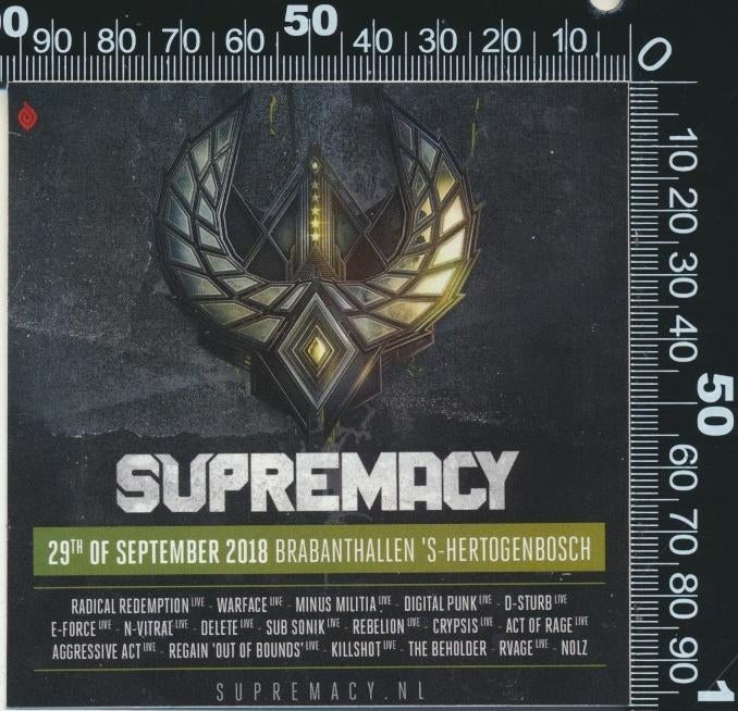Sticker: Hardcore (40) - Supremacy 2018 - Brabanthallen, Ophalen of Verzenden, Zo goed als nieuw, Bedrijf of Vereniging