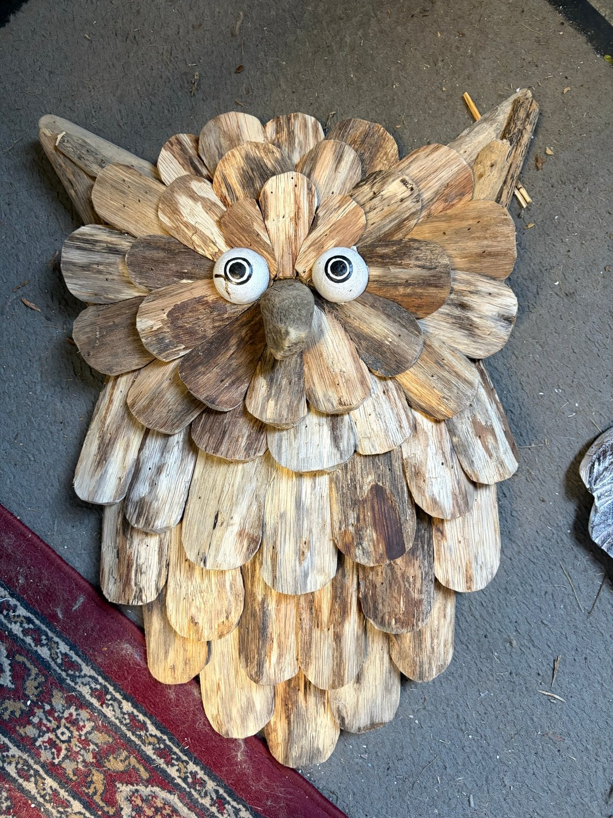 Unieke uil wanddecoratie van drijfhout, Handgemaakt, Wanddecoratie, Hout, Bruin