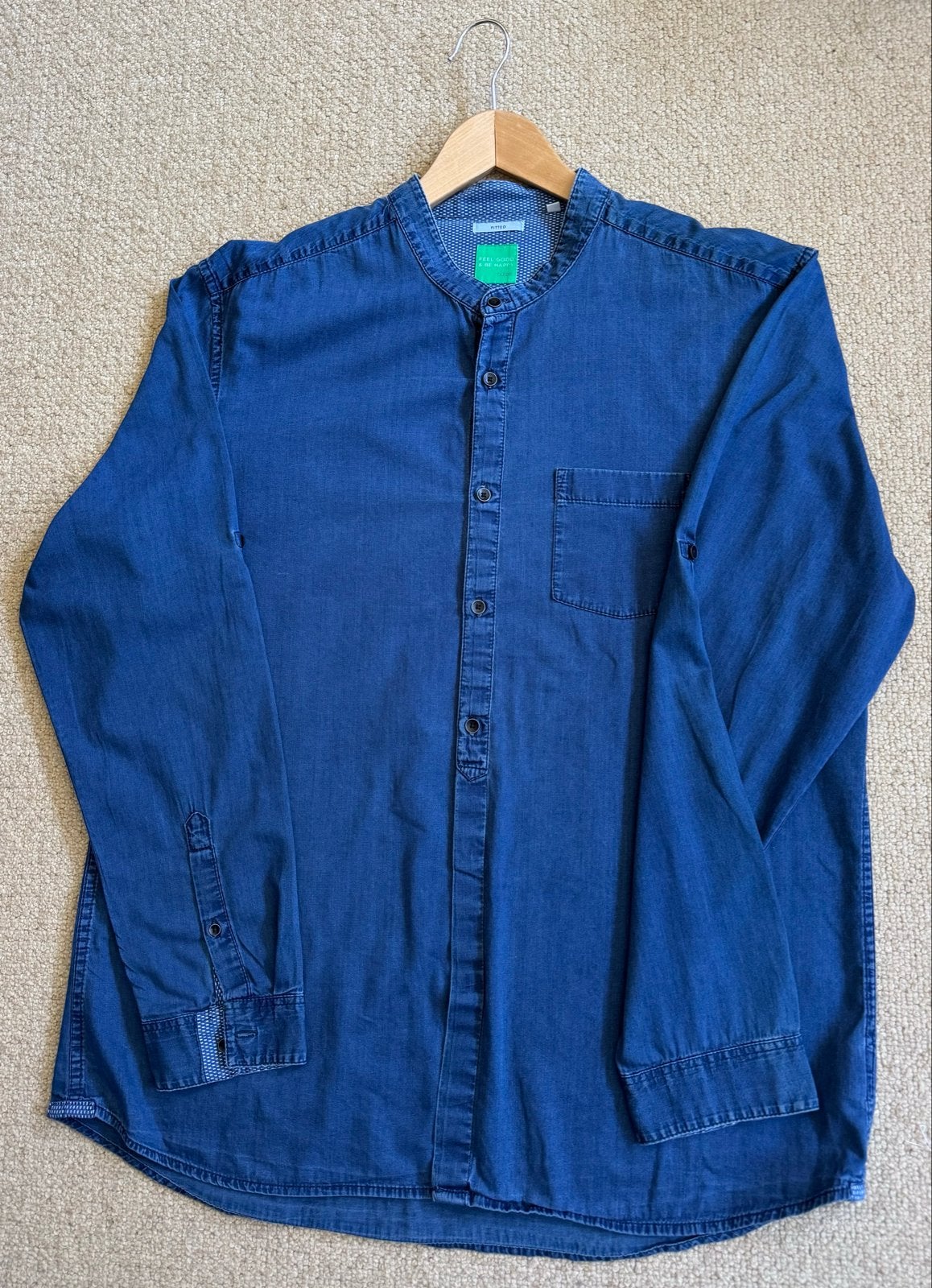 Jules XXL denim overhemd, boordloos, Ophalen of Verzenden, Gedragen, Blauw, Overige halswijdtes