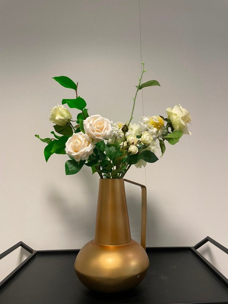 kunstbloemen  in metalen vaas, Ophalen, Overige materialen, Boeket, Overige merken