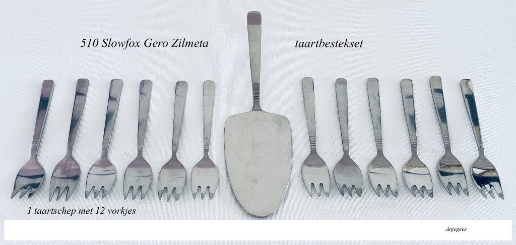 Taartschep + 12 vorkjes Slowfox 510 Gero Zilmeta bestek, Antiek en Kunst, Ophalen
