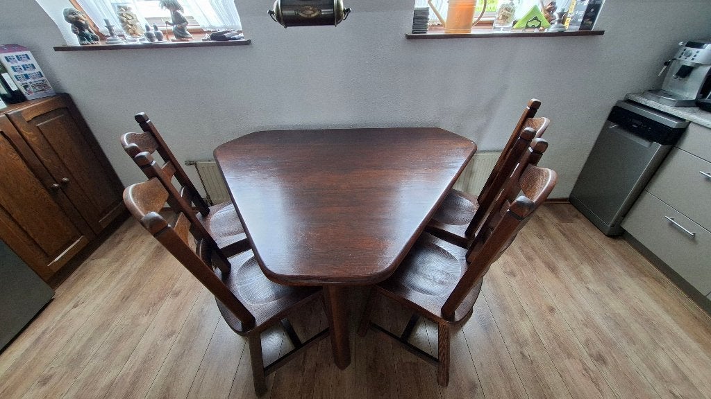 Massief eikenhouten eethoek (tafel met 4 stoelen), Ophalen, Gebruikt, 4 tot 6 stoelen