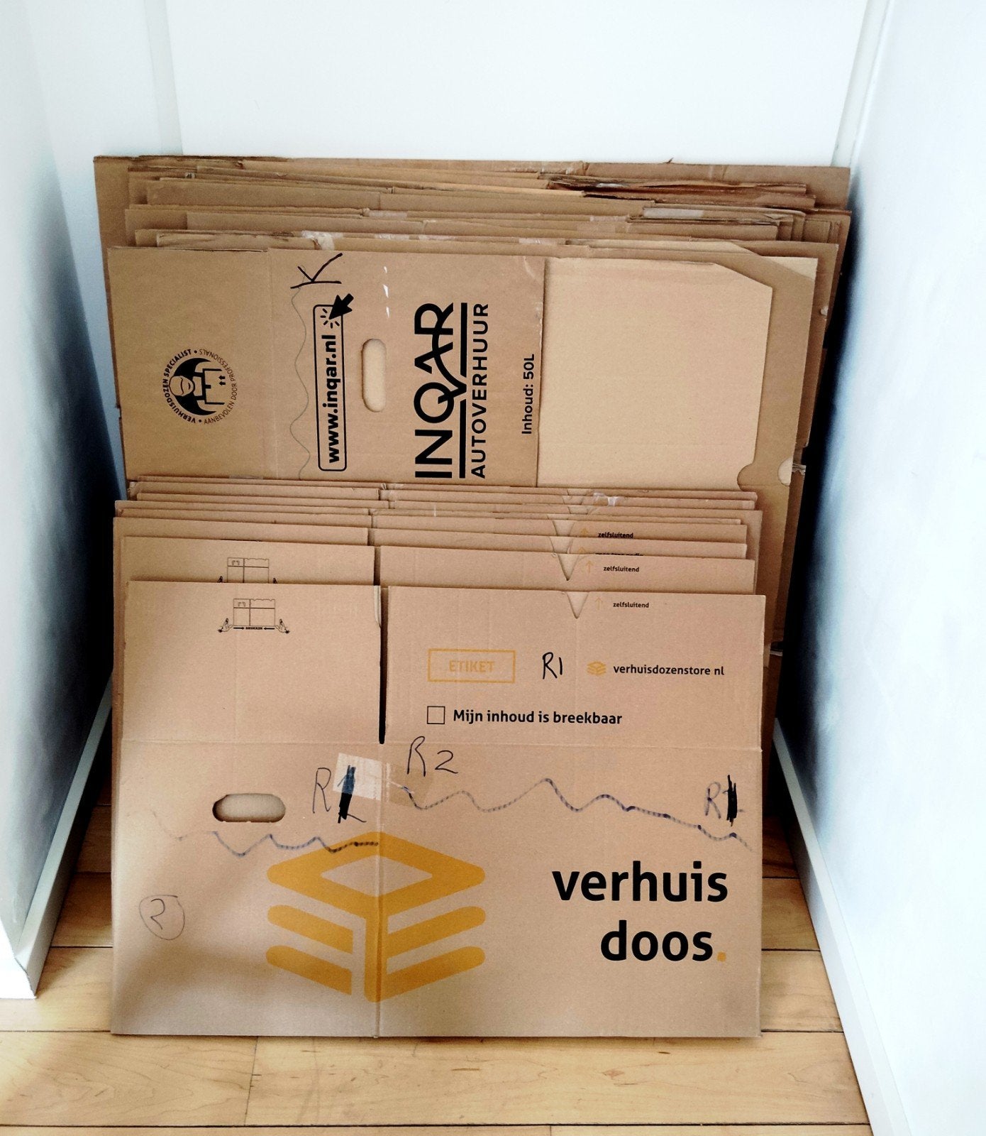 23 verhuisdozen, gebruikt. Diverse soorten, Ophalen, Minder dan 40 cm, Doos, 35 tot 50 cm