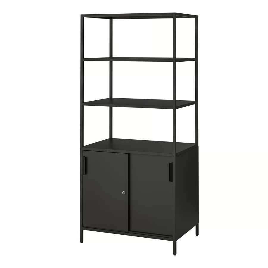 TROTTEN Kast met schuifdeuren, antraciet, 80 x 55 x 180 cm, Ophalen, 50 tot 100 cm, Zo goed als nieuw, 150 tot 200 cm