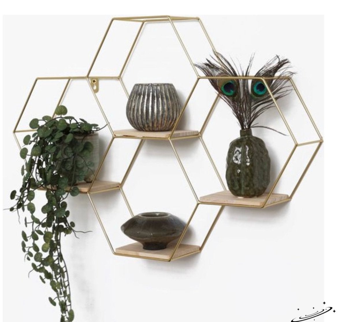 Goud Industrieel Metalen Wandrekje met 4 Houten Planken, Ophalen of Verzenden, Nieuw