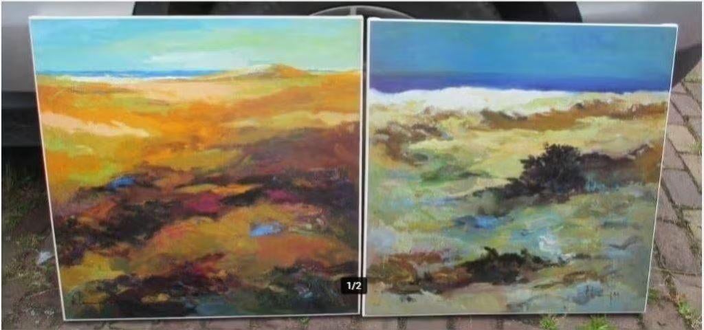 2 Mooie Artprints 'Zee Stand en Duinen' - Gesigneerd, Minder dan 50 cm, Oorspronkelijke maker, Ophalen of Verzenden, Minder dan 50 cm