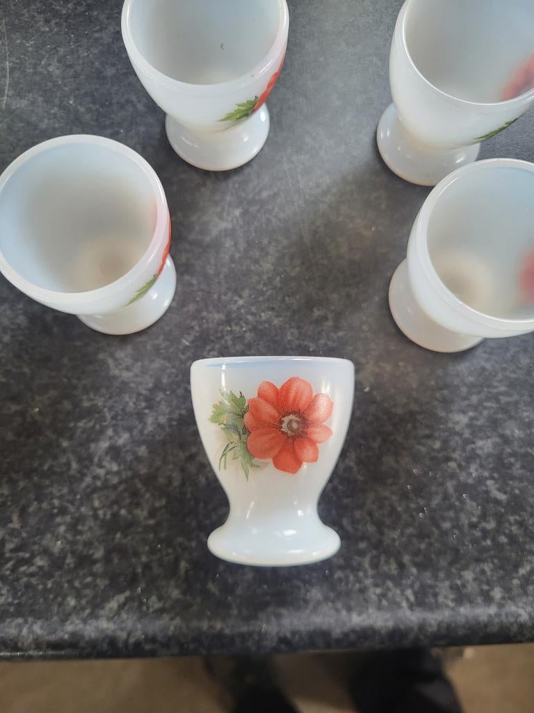 Set van 5 vintage eierdopjes met bloemmotief, Ophalen of Verzenden