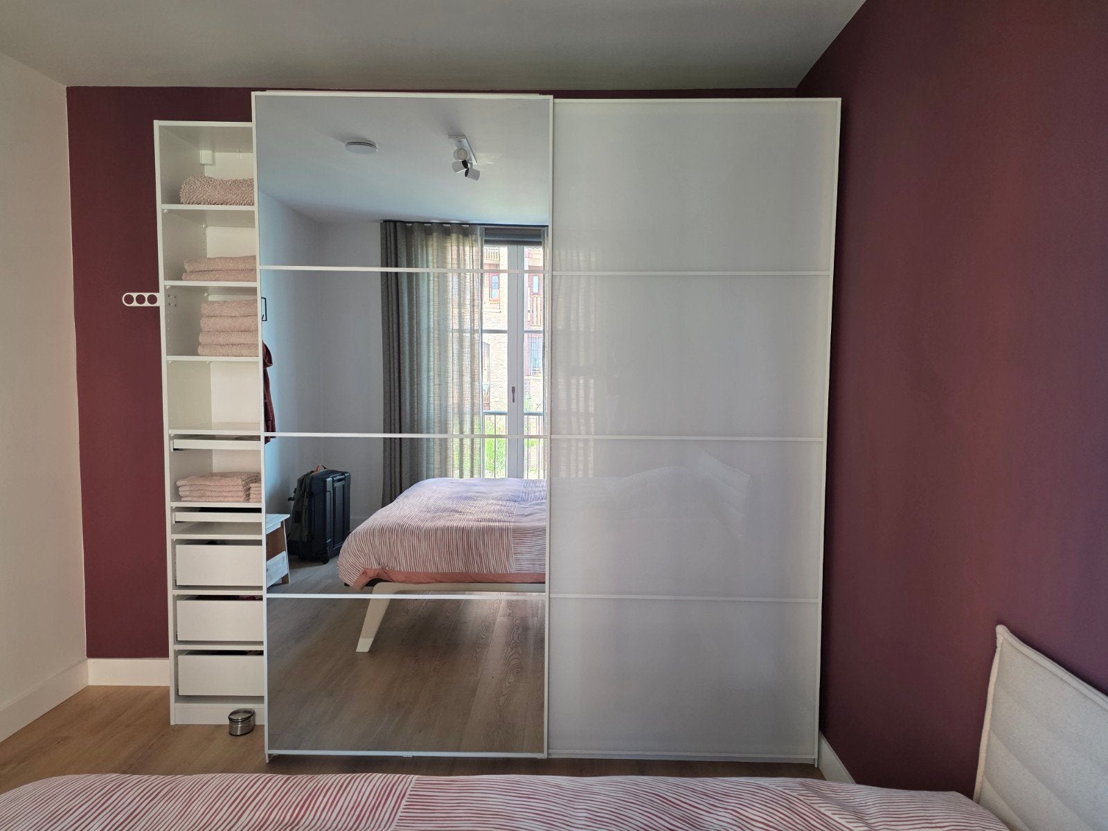 IKEA Pax Kast Schuifdeuren (Melkglas/Spiegel) en Open Kast, Ophalen, 200 cm of meer, 200 cm of meer, 50 tot 75 cm