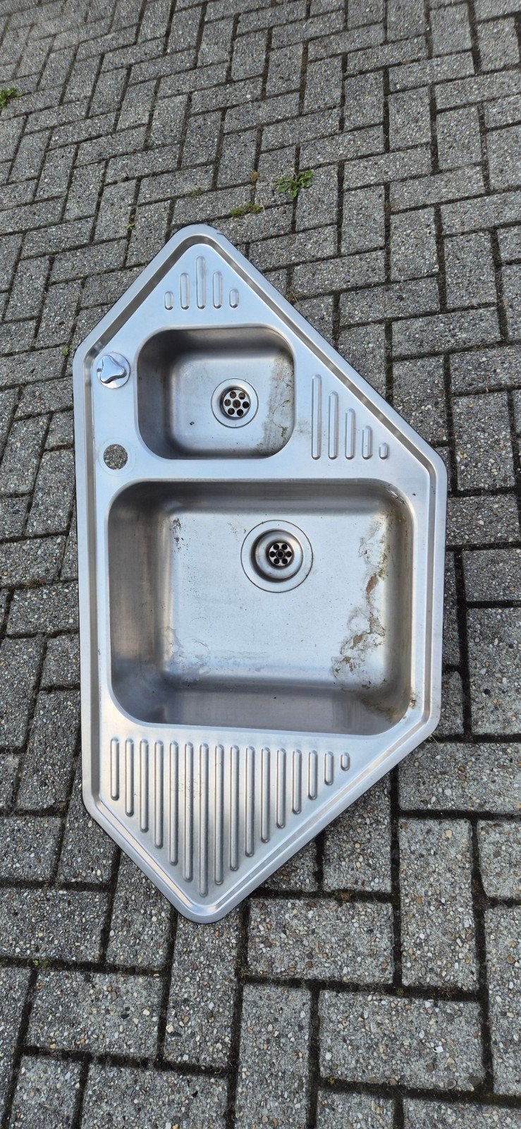 RVS Hoekspoelbak met dubbele wasbak en afvoer, Ophalen, Gebruikt, 50 tot 100 cm, Minder dan 100 cm