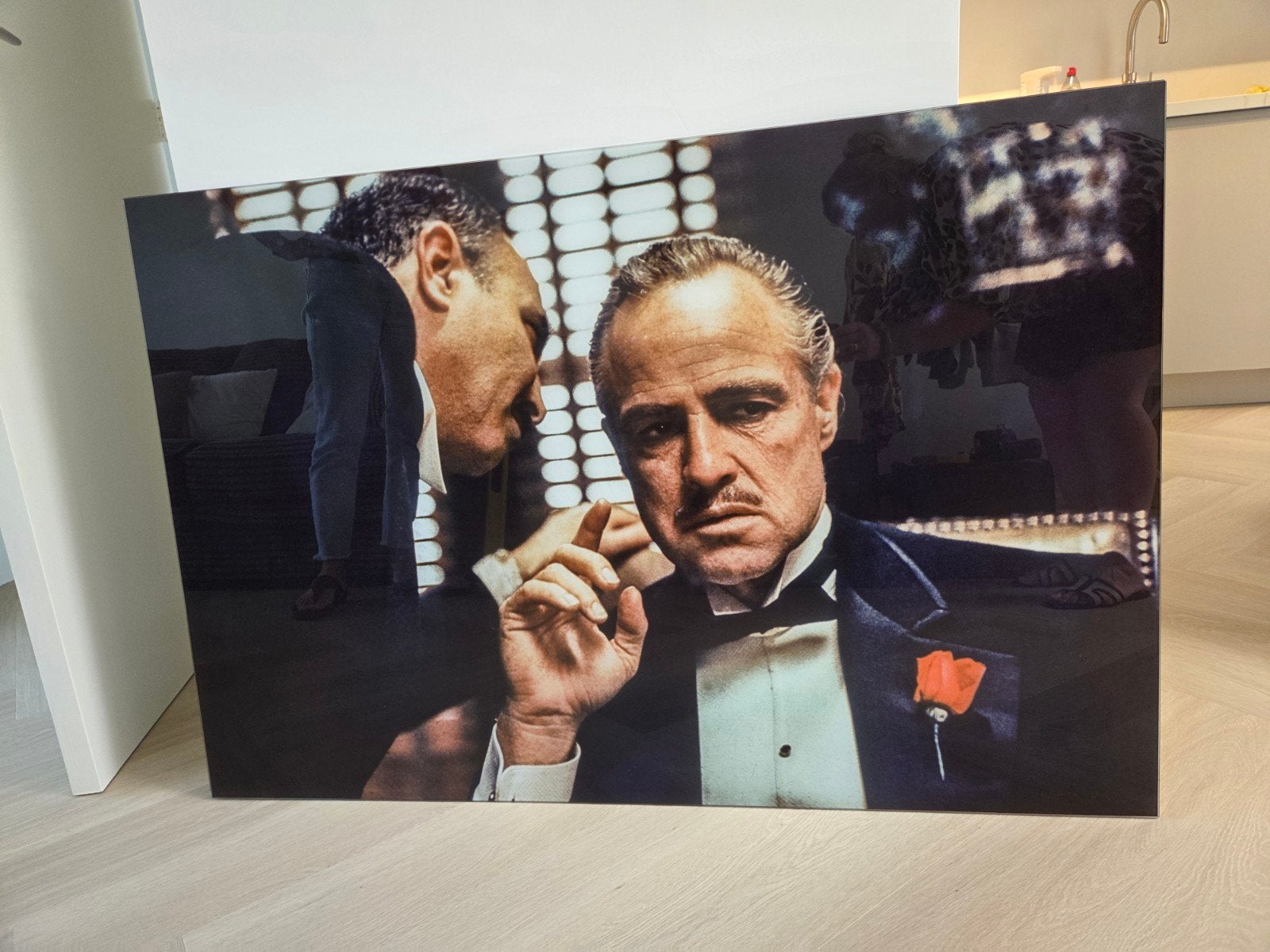 The Godfather Glazen Schilderij - 120x80 cm met ophanghaken, Ophalen, Zo goed als nieuw, Schilderij, 100 tot 125 cm