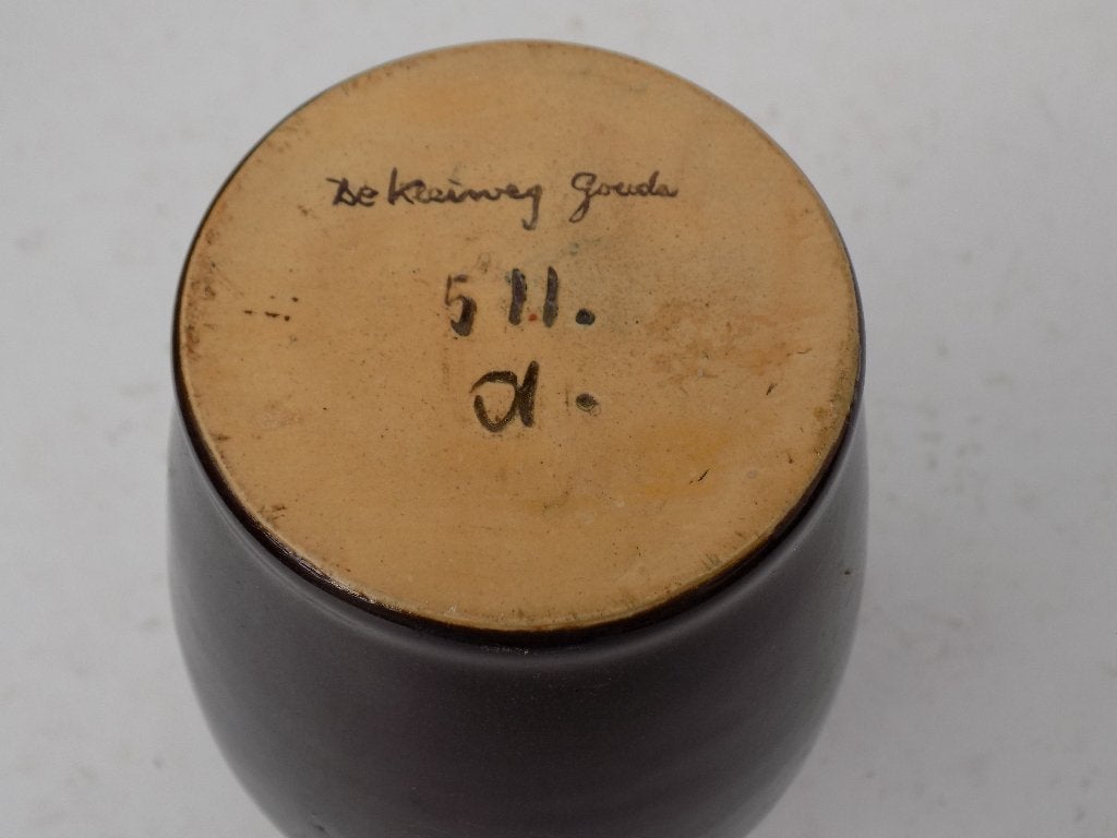 Vaas geglazuurd De Kleiweg Gouda, Ophalen of Verzenden, Gebruikt, Bruin, Steen/keramiek