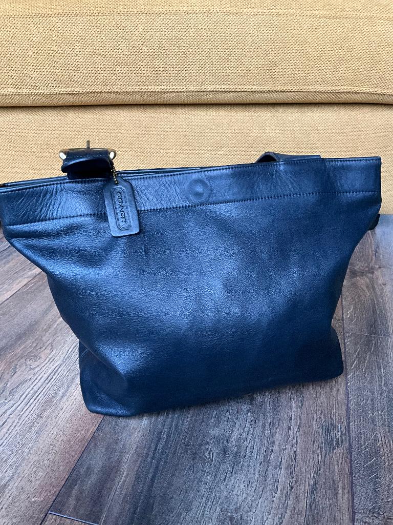 Coach leren tote bag Lafayette marine vintage messing gespen, Ophalen of Verzenden, Gebruikt, Blauw, Handtas