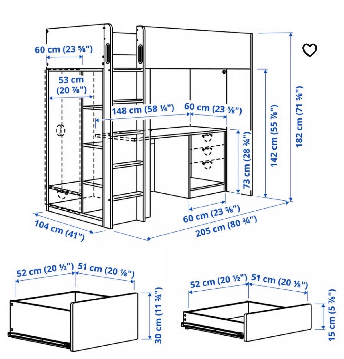 Hoogslaper met bureau, kast en lades - wit 90x200 cm, Kinderen en Baby's, Ophalen, Gebruikt, Hoogslaper