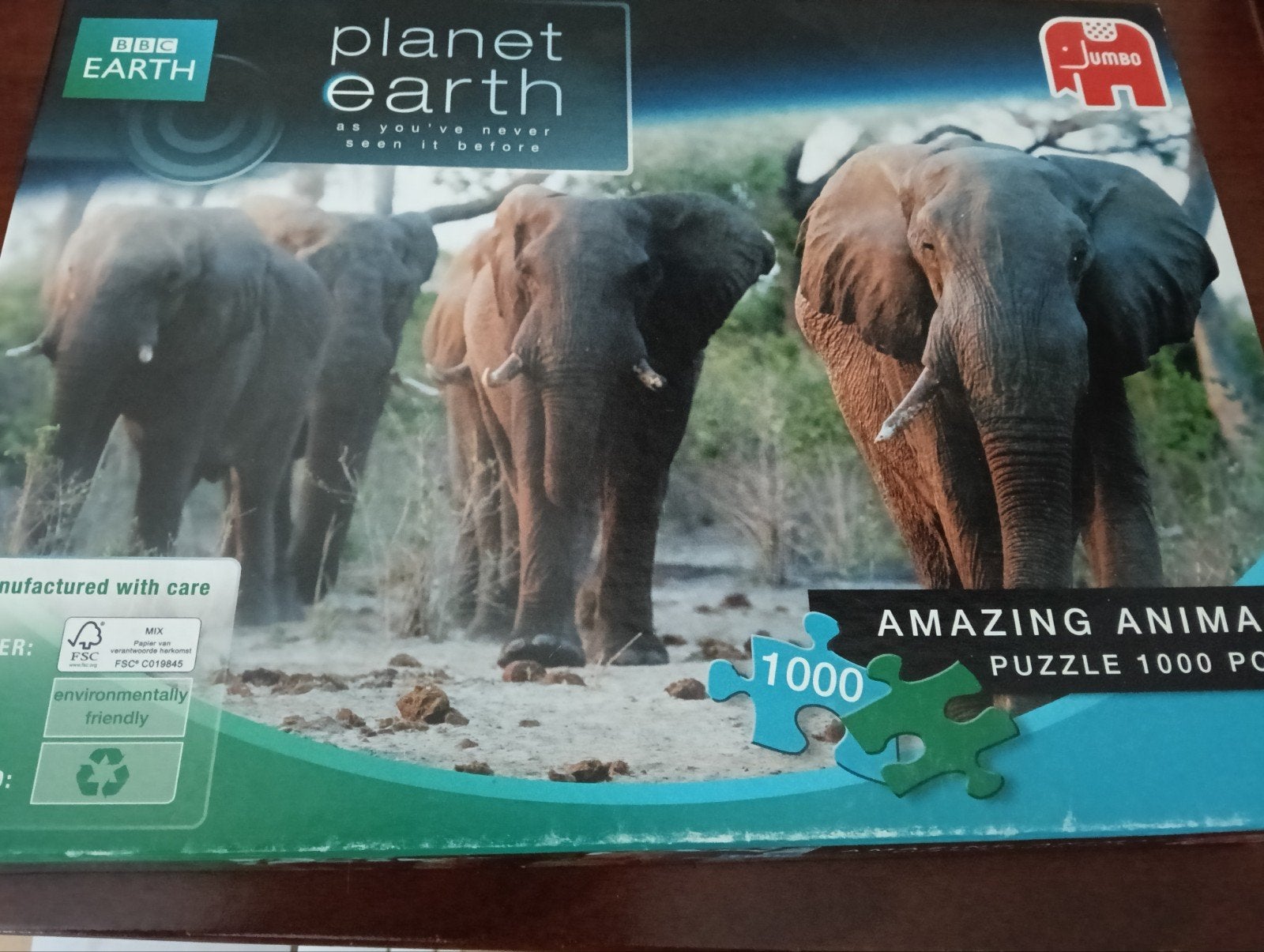 Planet Earth Olifanten Puzzel 1000 stukjes - Jumbo, Ophalen, 500 t/m 1500 stukjes, Zo goed als nieuw, Legpuzzel