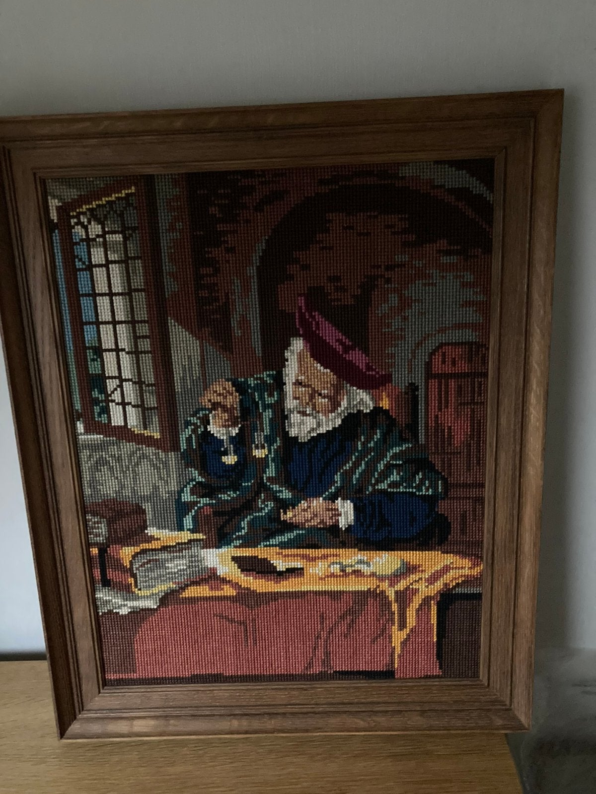 Geborduurd Schilderij 'De Goudweger' - Ingelijst, Ophalen of Verzenden, Gebruikt, Minder dan 50 cm, Schilderij