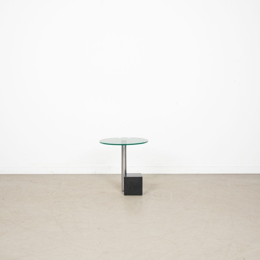 Metaform HK-2 Bijzettafel Rond Glas/Zwart Graniet Ø40 cm - C, Niet ingevuld, Zo goed als nieuw, Niet ingevuld, Niet ingevuld