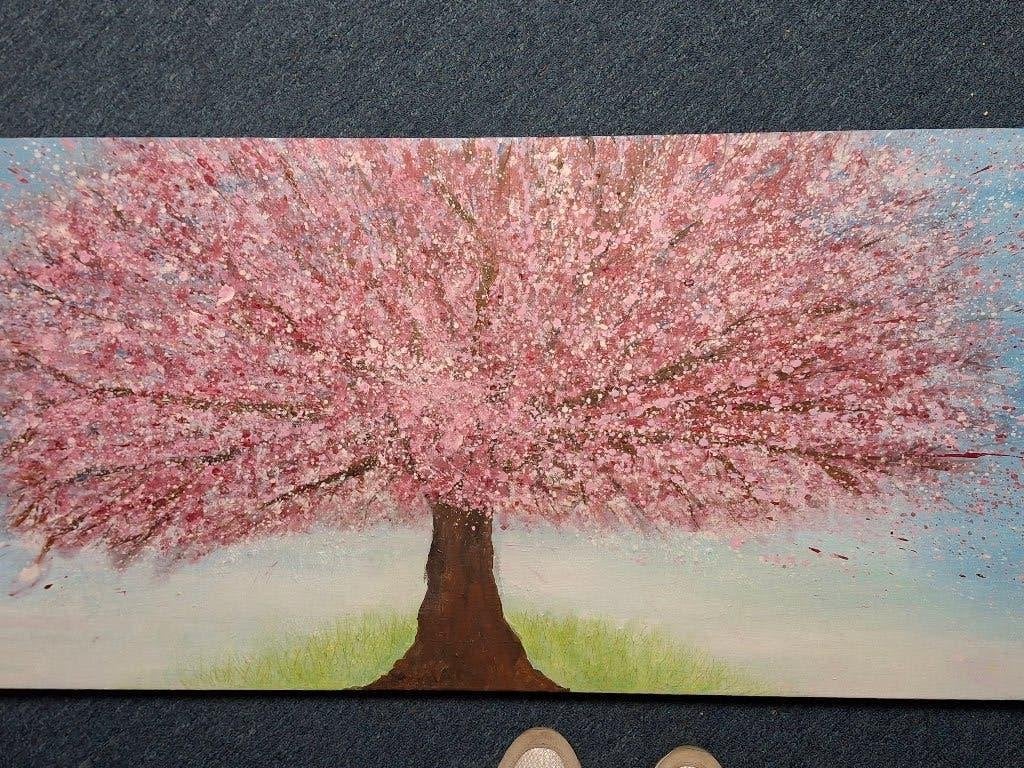 Schilderij Bloesemboom - Handgeschilderd Kunstwerk, Huis en Inrichting, Ophalen, 50 – 75, Oorspronkelijke maker, Zo goed als nieuw