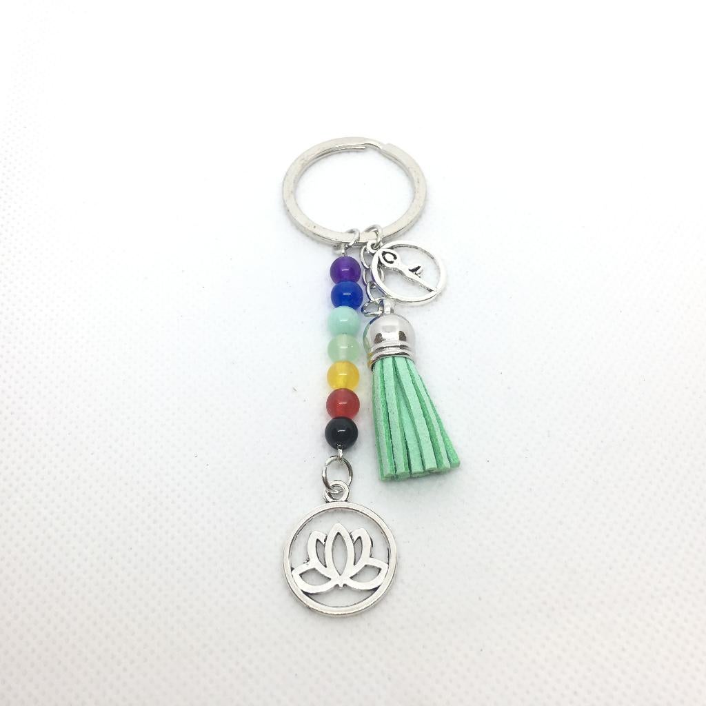 Chakra sleutelhanger met lotus en groen suède kwastje, Ophalen of Verzenden, Nieuw