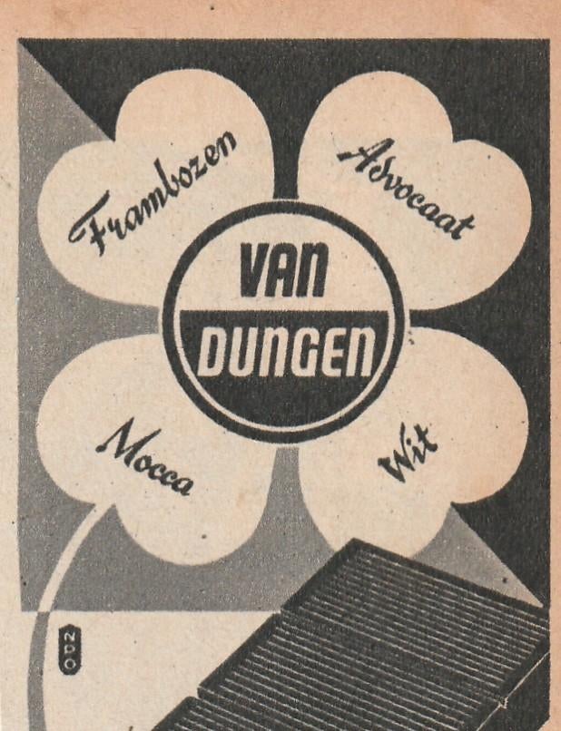 Retro reclame 1947 Van Dungen chocola er zijn er vier, Verzamelen, Retro, Verzenden, Overige typen